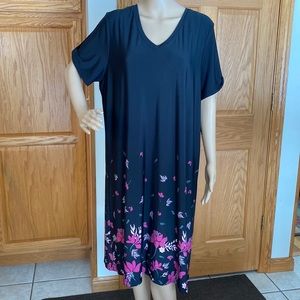 Woman Within black cold shoulder dress with fuchsia flowers